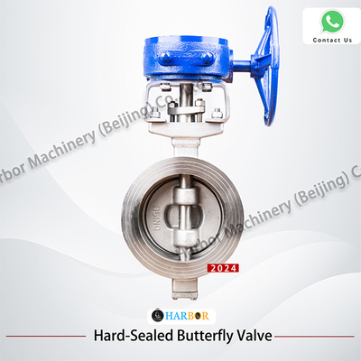 Gegooid staal Triple Excentric Manual Worm Gear Wafer Butterfly Valve D373H-16C in Blauw