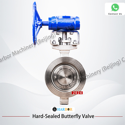 Gegooid staal Triple Excentric Manual Worm Gear Wafer Butterfly Valve D373H-16C in Blauw
