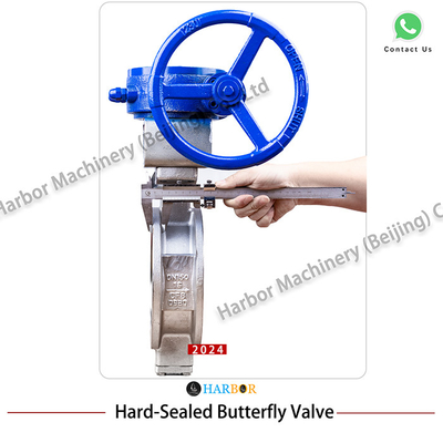 Gegooid staal Triple Excentric Manual Worm Gear Wafer Butterfly Valve D373H-16C in Blauw