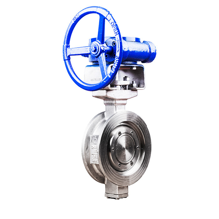 Gegooid staal Triple Excentric Manual Worm Gear Wafer Butterfly Valve D373H-16C in Blauw